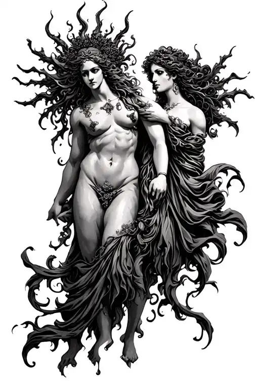 greek mythology inspired tattoo with hades and persephone symbolic tattoo design idea