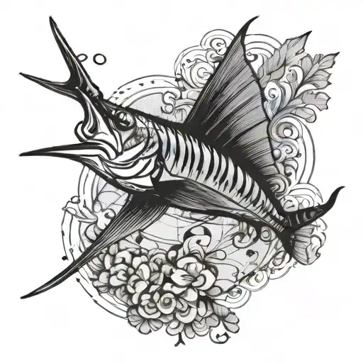 Florida map with sailfish and lobster tattoo design idea