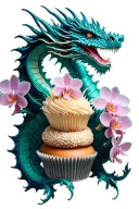 Dragon themed cupcake tower with intricate orchid decorations tattoo design idea