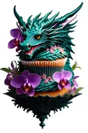 Dragon themed cupcake tower with intricate orchid decorations tattoo design idea
