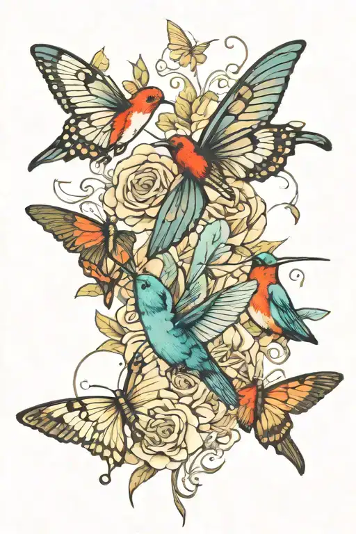 butterflies and hummingbirds  tattoo design idea