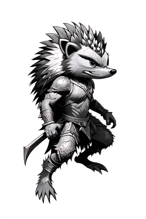 dungeons and dragons hedgehog warrior tattoo design idea