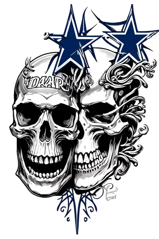 memorial for Dad, Dallas cowboys and skulls facing each other tattoo design idea