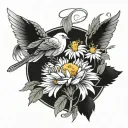 93, Chamomile, Bird holy spirit symbol tattoo design idea