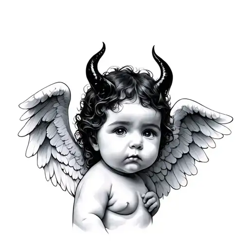baby angel half demon tattoo design idea