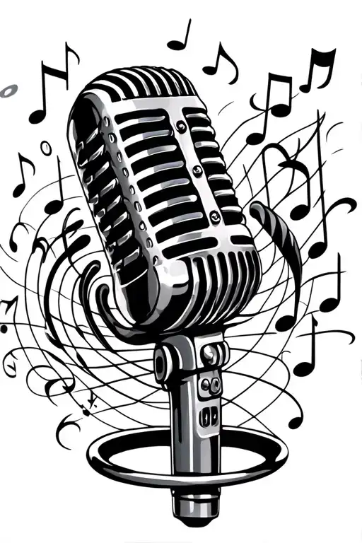 microphone surrounded by musical notes floating tattoo design idea