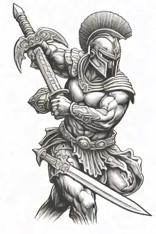 Spartan warrior wielding a sword tattoo design idea