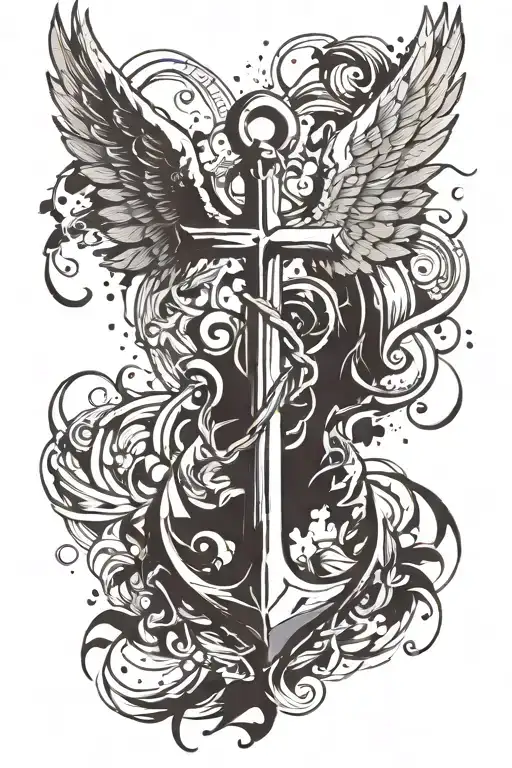 Anchor angel wings tattoo design idea