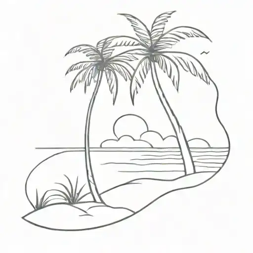 sunset beach scene with palm tree tattoo design idea