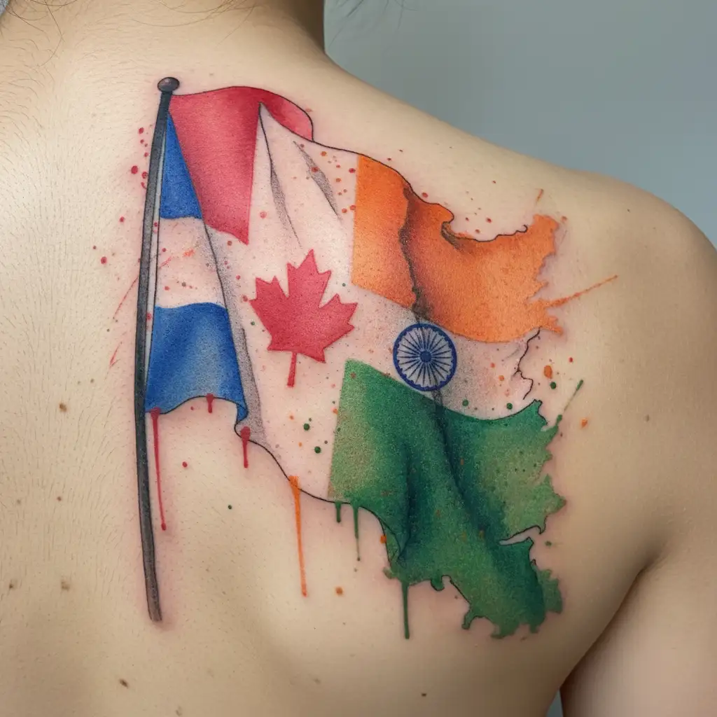 vertically, the Country's flag without embellishment, Ireland flag, then Canada flag, and last the Costa Rica flag tattoo design idea