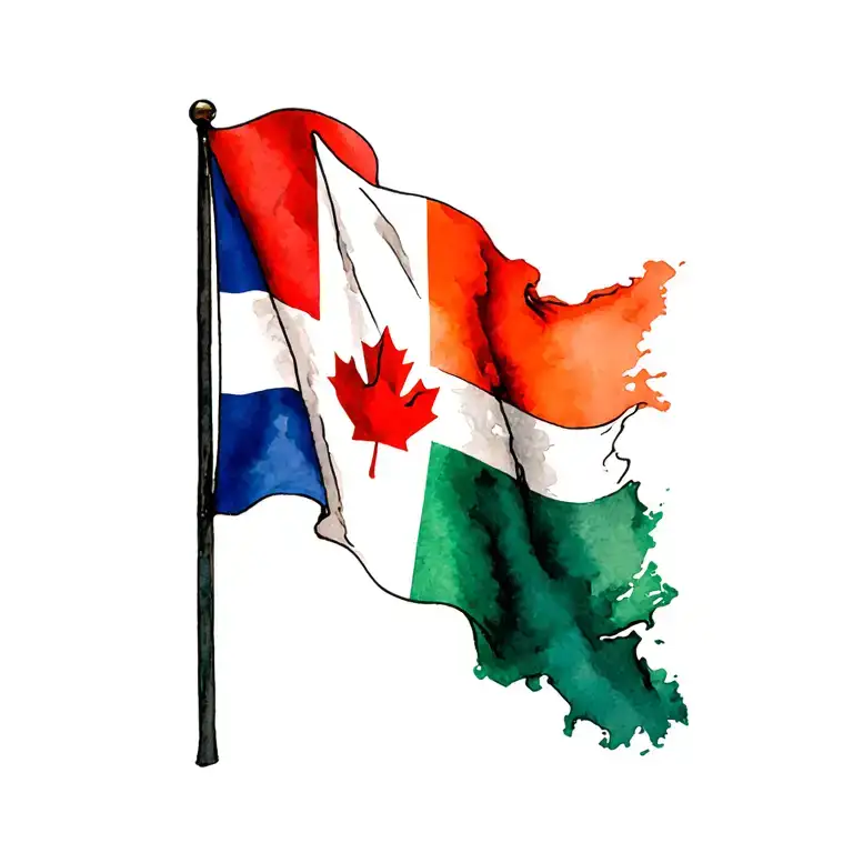 vertically, the Country's flag without embellishment, Ireland flag, then Canada flag, and last the Costa Rica flag tattoo design idea