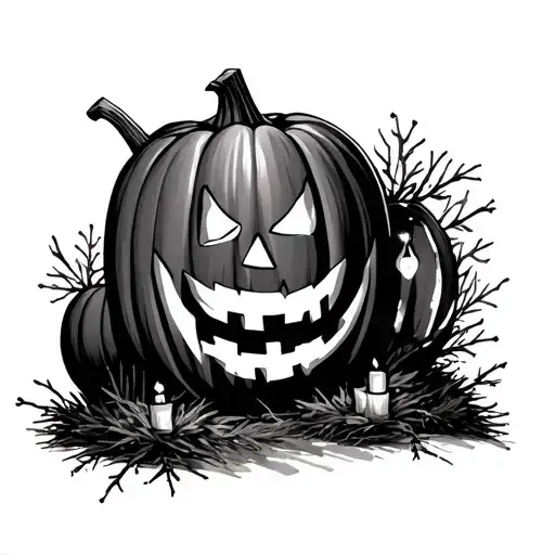 headstone pumpkin Christmas lights tattoo design idea