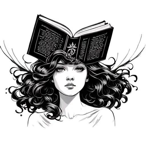 girl with open head books flying in tattoo design idea