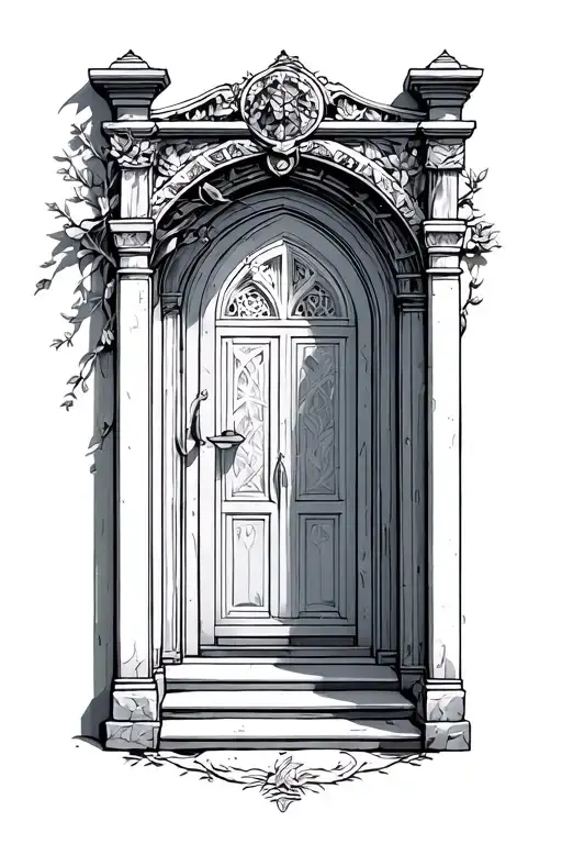 astral and earthy doorway leading tattoo design idea