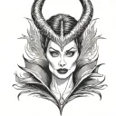 Maleficent in the movie. Frontal portrait. White eyes with tears. Scary. Symmetrical. tattoo design idea