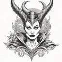 Maleficent in the movie. Frontal portrait. White eyes with tears. Scary. Symmetrical. tattoo design idea