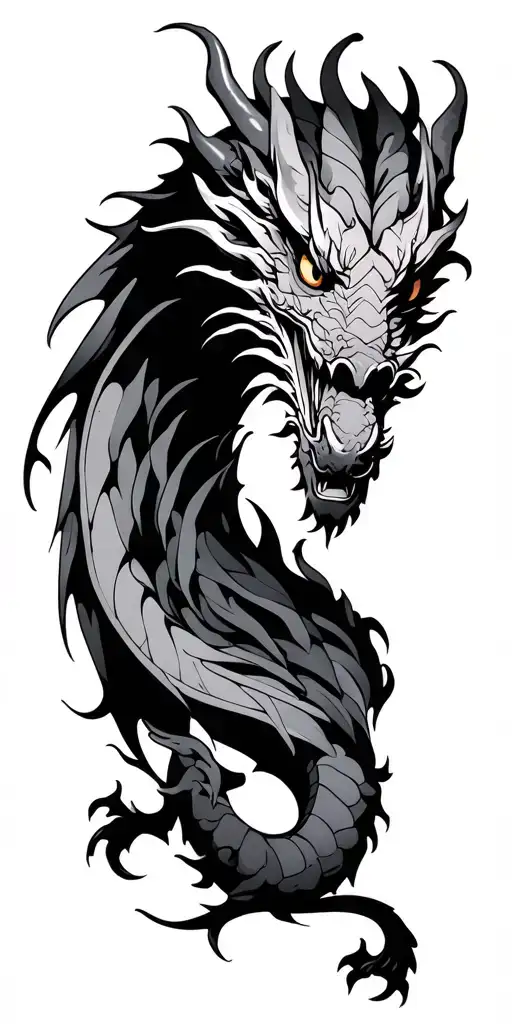 The dragon could be central to the upper part of the arm, wrapping around and flowing down toward the elbow. The dragon’ tattoo design idea