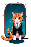 orange sassy cat sitting with a tiny suit tattoo design idea