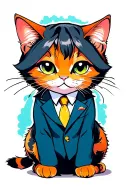 orange sassy cat sitting with a tiny suit tattoo design idea