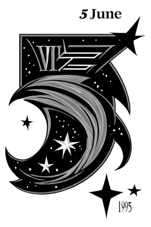 June 5 1995 Roman numerals shooting stars forming tattoo design idea