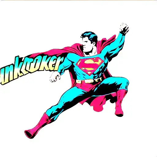 Superman side profile leaping up but his cape is replaced by the word "punkrocker" tattoo design idea