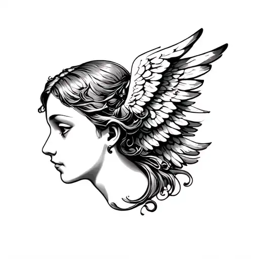 angel face profile with showing to keep quiet tattoo design idea
