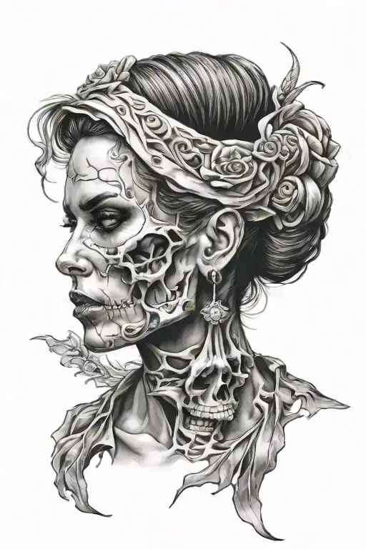 skull woman face look tattoo design idea