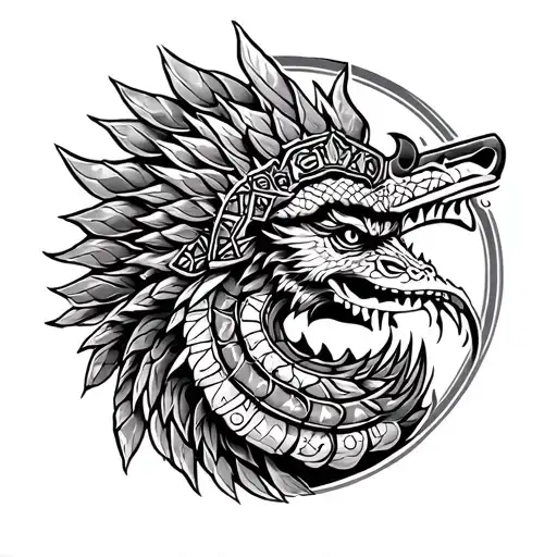 Quetzalcoatl with Guerrera Azteca tattoo design idea