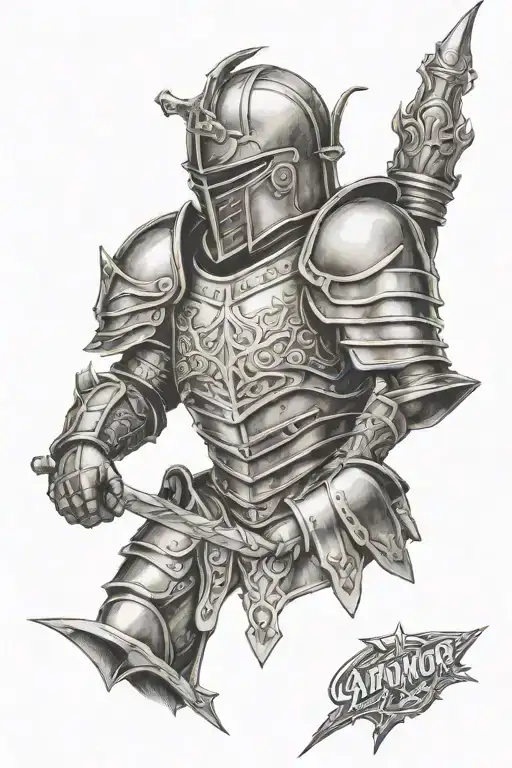 armor enclosing thoughts tattoo design idea