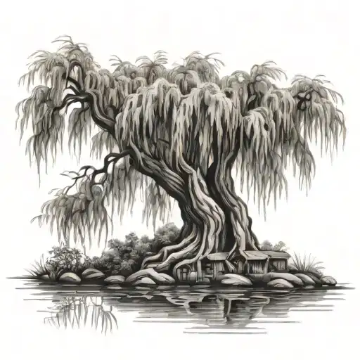 weeping willow tree tattoo design idea