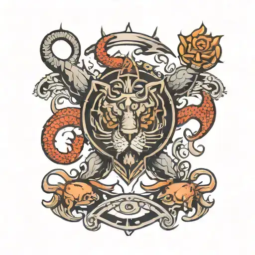 fish,crab,lion,cross tattoo design idea