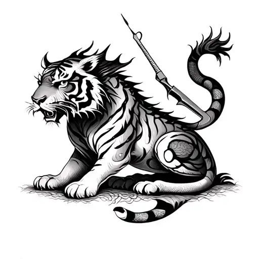 Incorporate surgical tools into a design featuring a tiger and dragon, representing precision and skill tattoo design idea