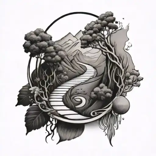 path that splits into 2 paths, "choose your own path" around it, simple tattoo design idea