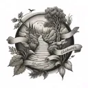 path that splits into 2 paths, "choose your own path" around it, simple tattoo design idea