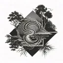 path that splits into 2 paths, "choose your own path" around it, simple tattoo design idea