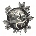 path that splits into 2 paths, "choose your own path" around it, simple tattoo design idea