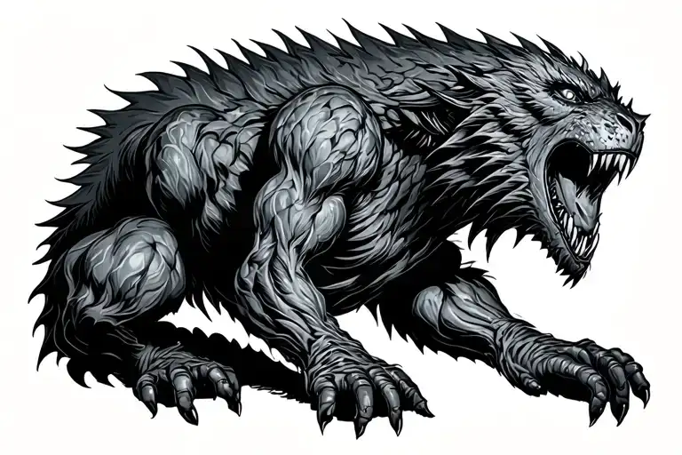 beast waking up inside tattoo design idea
