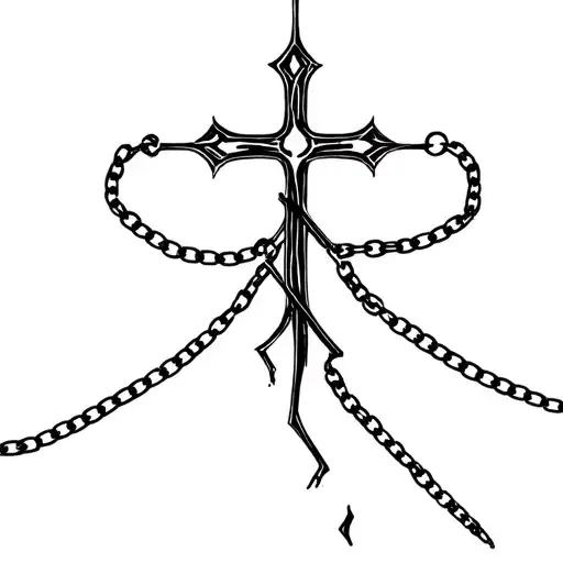 broken chain with a gothic cross in the middle of the broken chain tattoo design idea