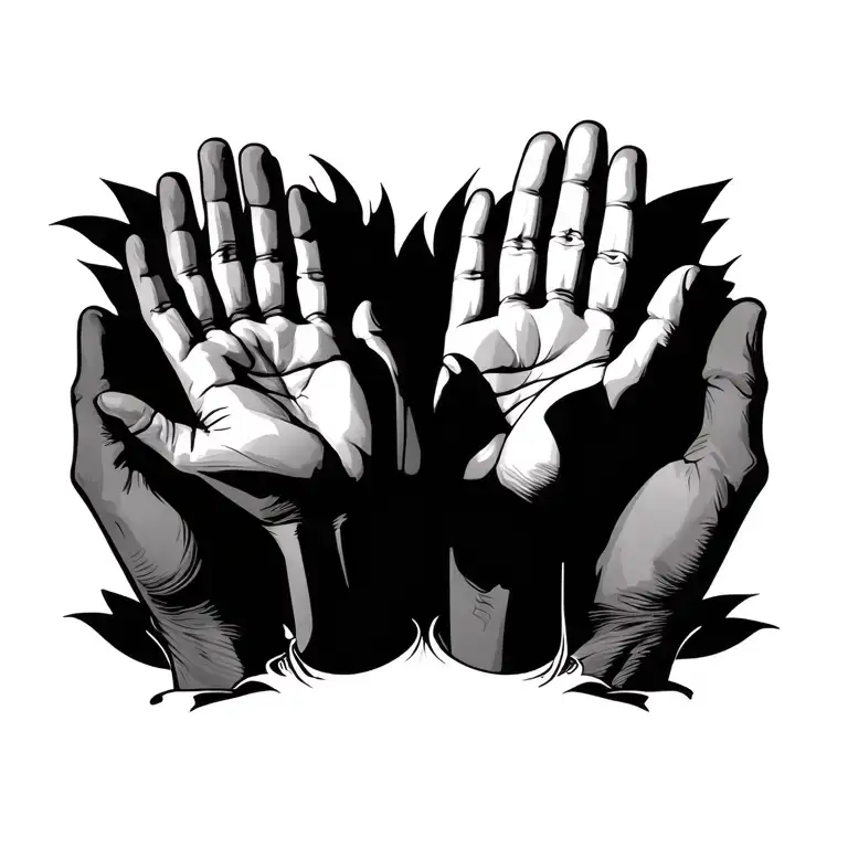 The palm of a man's hand inside the palm of a feminine hand and the female palm is also a baby palm in 2D. tattoo design idea