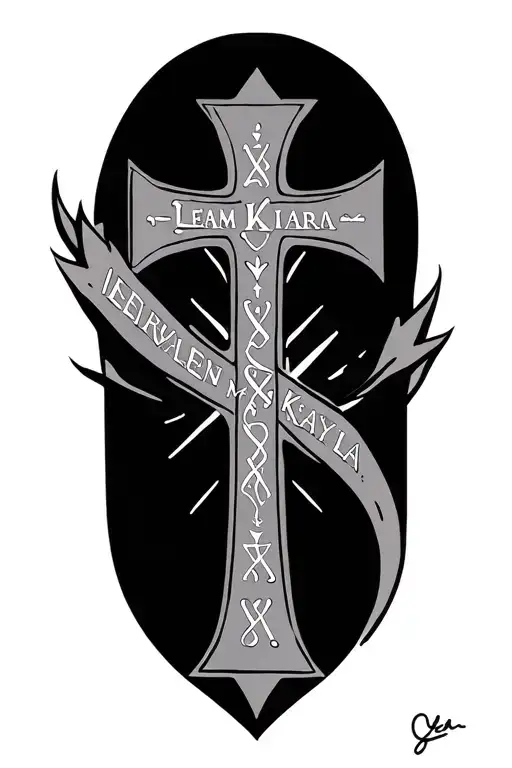 "Leam. Kiara. Kayla" Jerusalem cross tattoo tattoo design idea