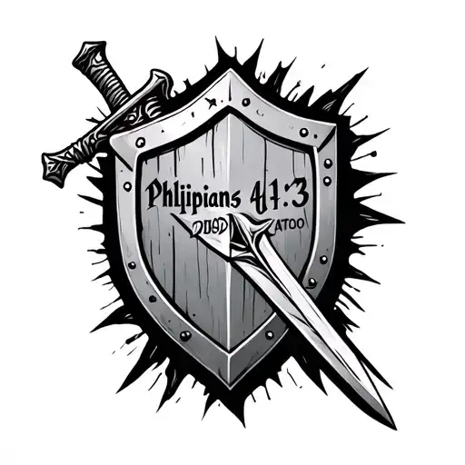 "Philippians 4:13" sword and shield tattoo design idea