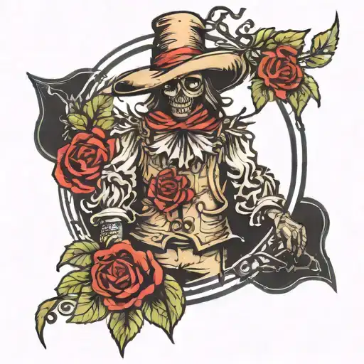 Standing scarecrow with roses  tattoo design idea
