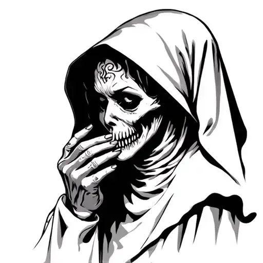 scary nun shushing with a burning tattoo design idea