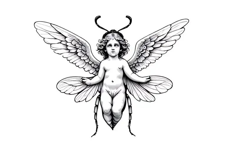 insect cherub angel tattoo design idea