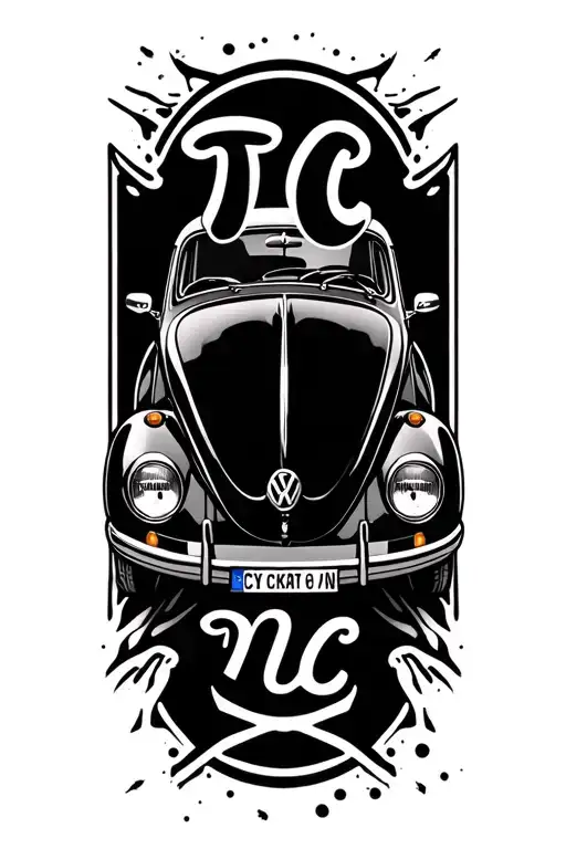 "TC MC" Volkswagen Beetle car tattoo design idea