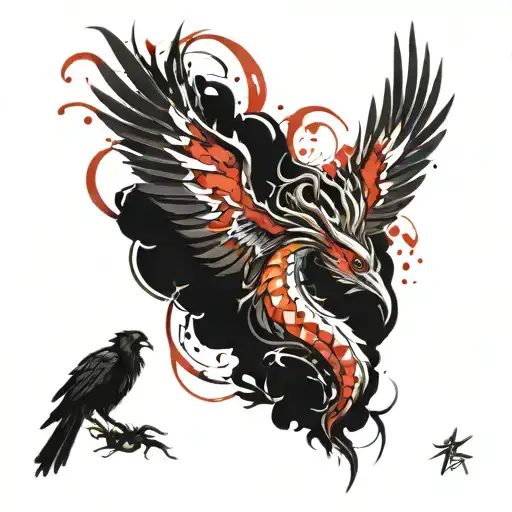A Viper, A Jester and a Phoenix rising from ashes tattoo design idea