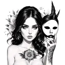 gemini sister holding a mask holding tattoo design idea