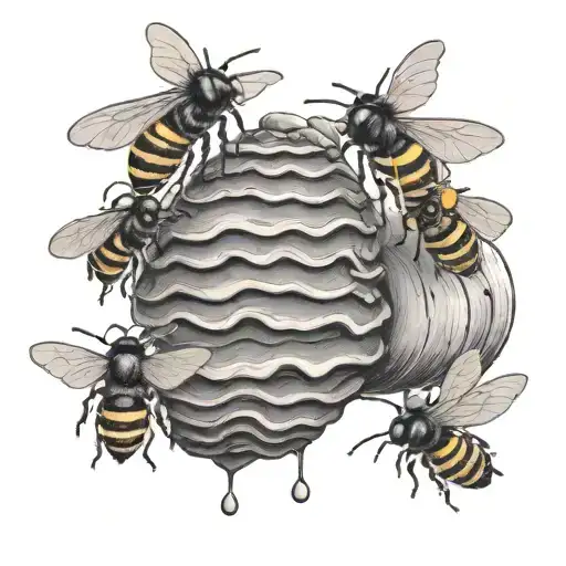 whimsical beehive and bees tattoo design idea