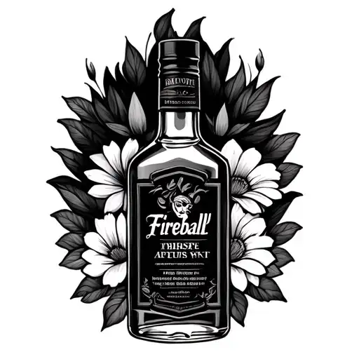 fireball whisky bottle with flowers tattoo design idea