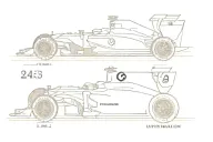 Lewis Hamilton Mercedes formula one care side profile view with 44 number in image and mecedes logo tattoo design idea